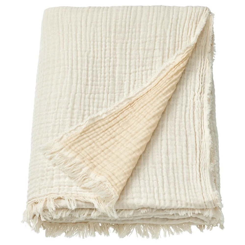 100% Cotton Cozy Cream Throw Blanket - Picture 2 of 4